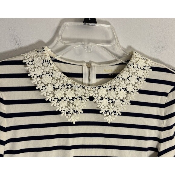 KATE SPADE Lace Collar Stripe Tee Dress Women Small 3/4 Sleeve Above Knee Casual - Picture 6 of 10